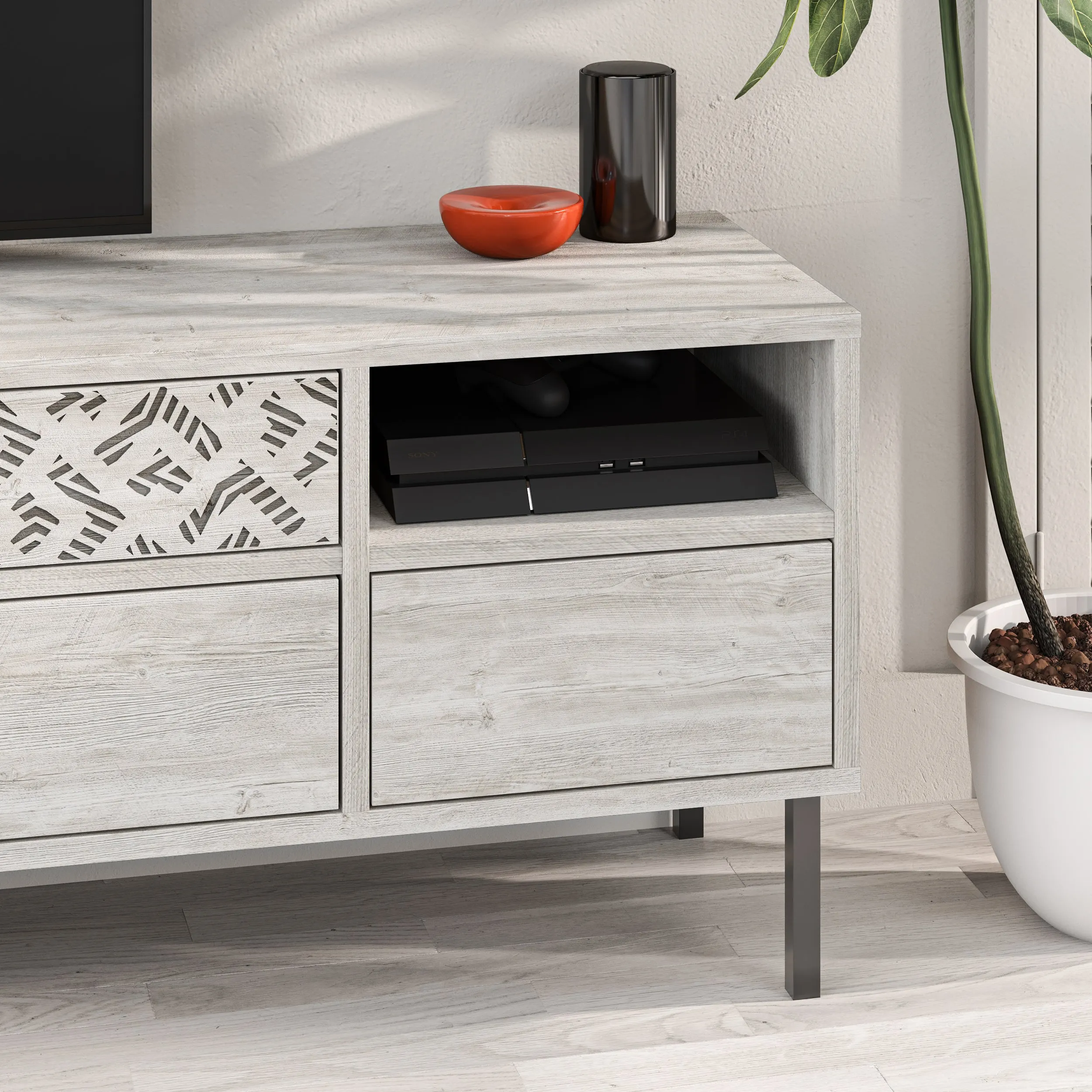 Heaton Modern TV Stand Multimedia Centre TV Unit With Storage Cabinet 144.6cm