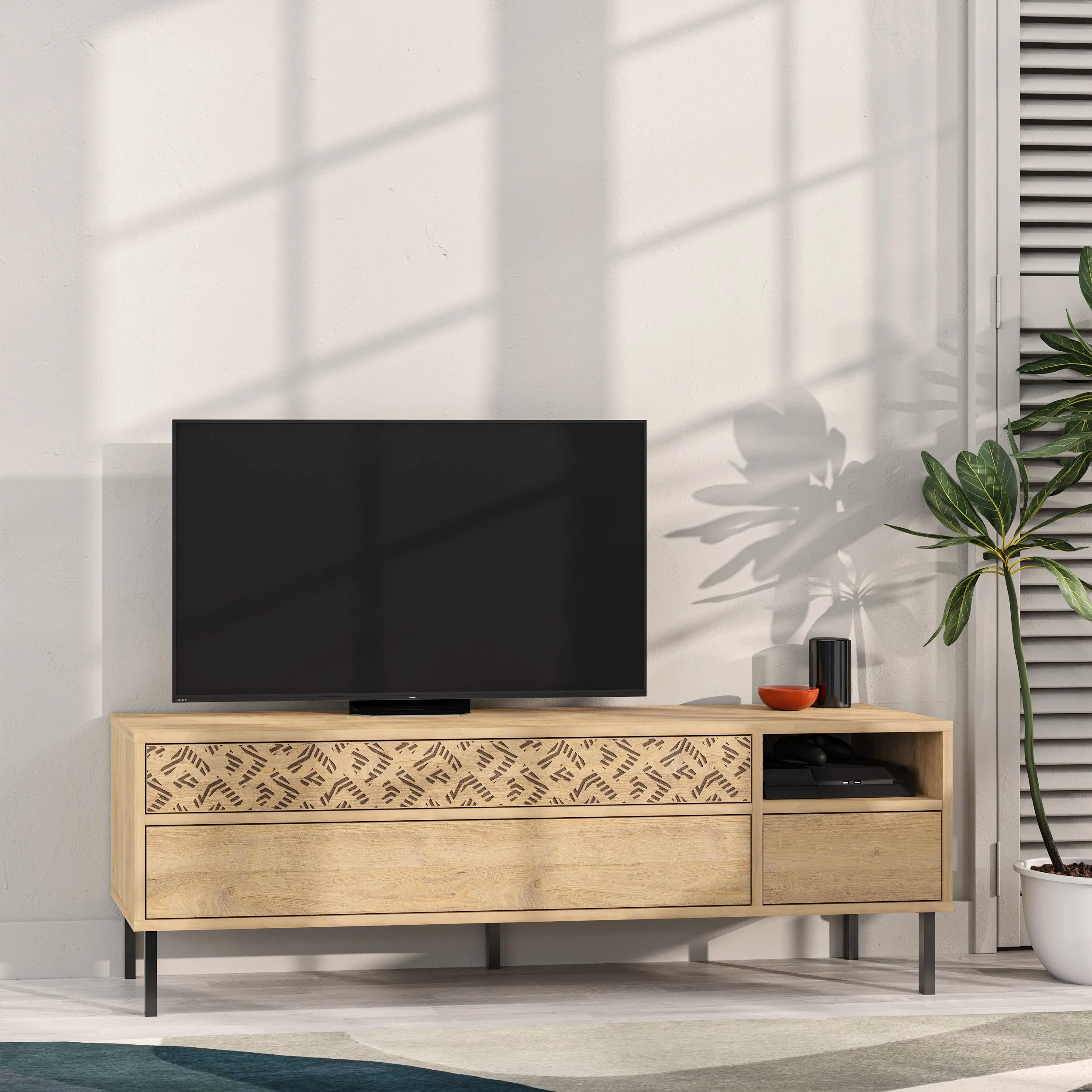 Heaton Modern TV Stand Multimedia Centre TV Unit With Storage Cabinet 144.6cm