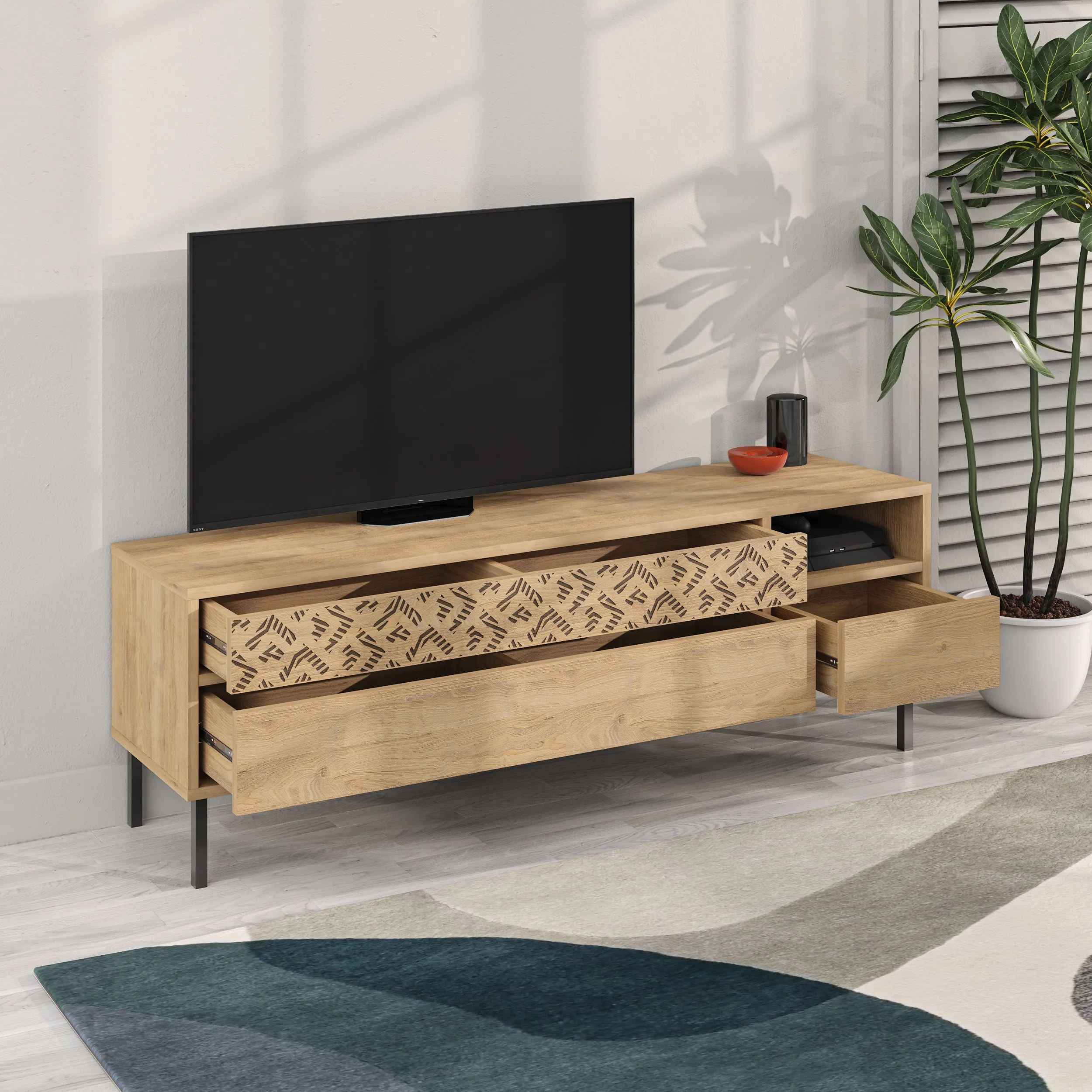 Heaton Modern TV Stand Multimedia Centre TV Unit With Storage Cabinet 144.6cm