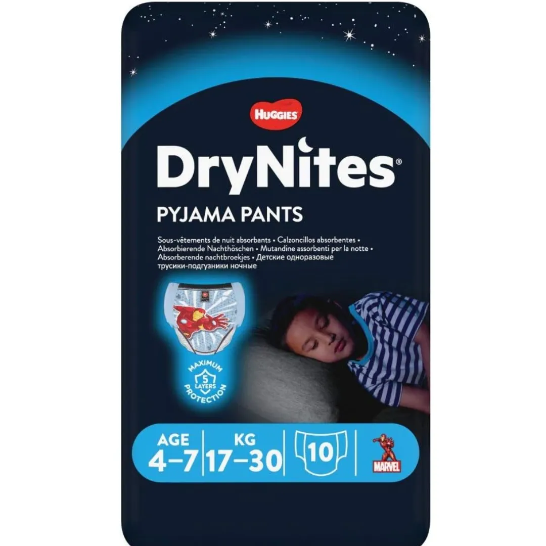 Huggies DryNites Bedwetting Pyjama Nappy Pants Boys 4-7Yr x10 (D)