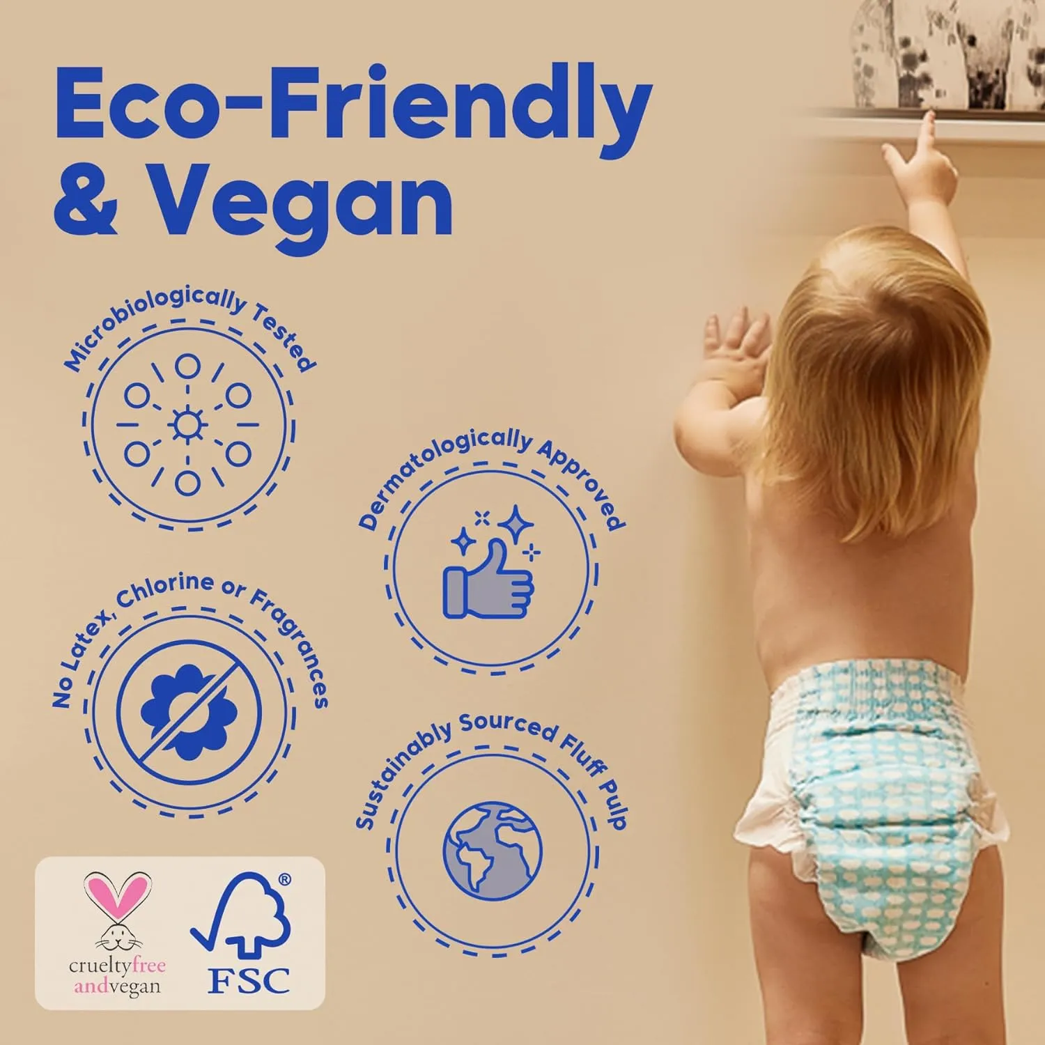 Kim & Kimmy Eco-friendly Baby Taped Diapers, Size 5, 12-17Kg, 12-24M