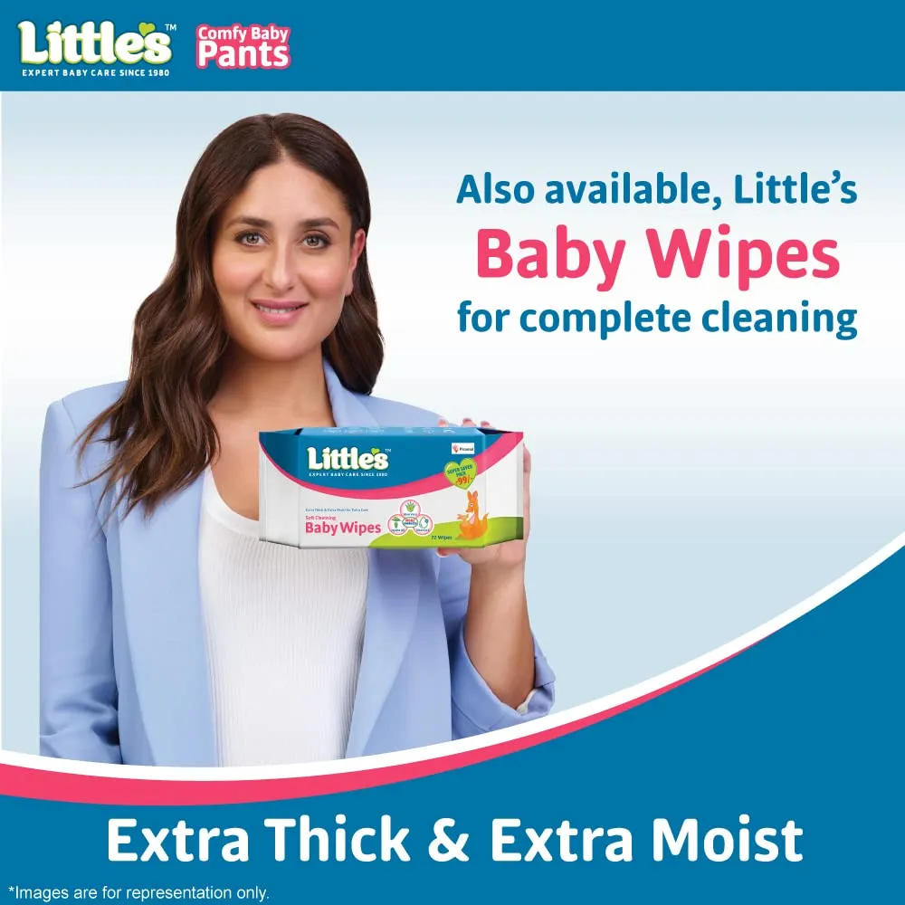 Littles Baby Pants Diapers, Medium Size (7-12 kg) - 32 Count, with Wetness Indicator for 12 Hours Absorption