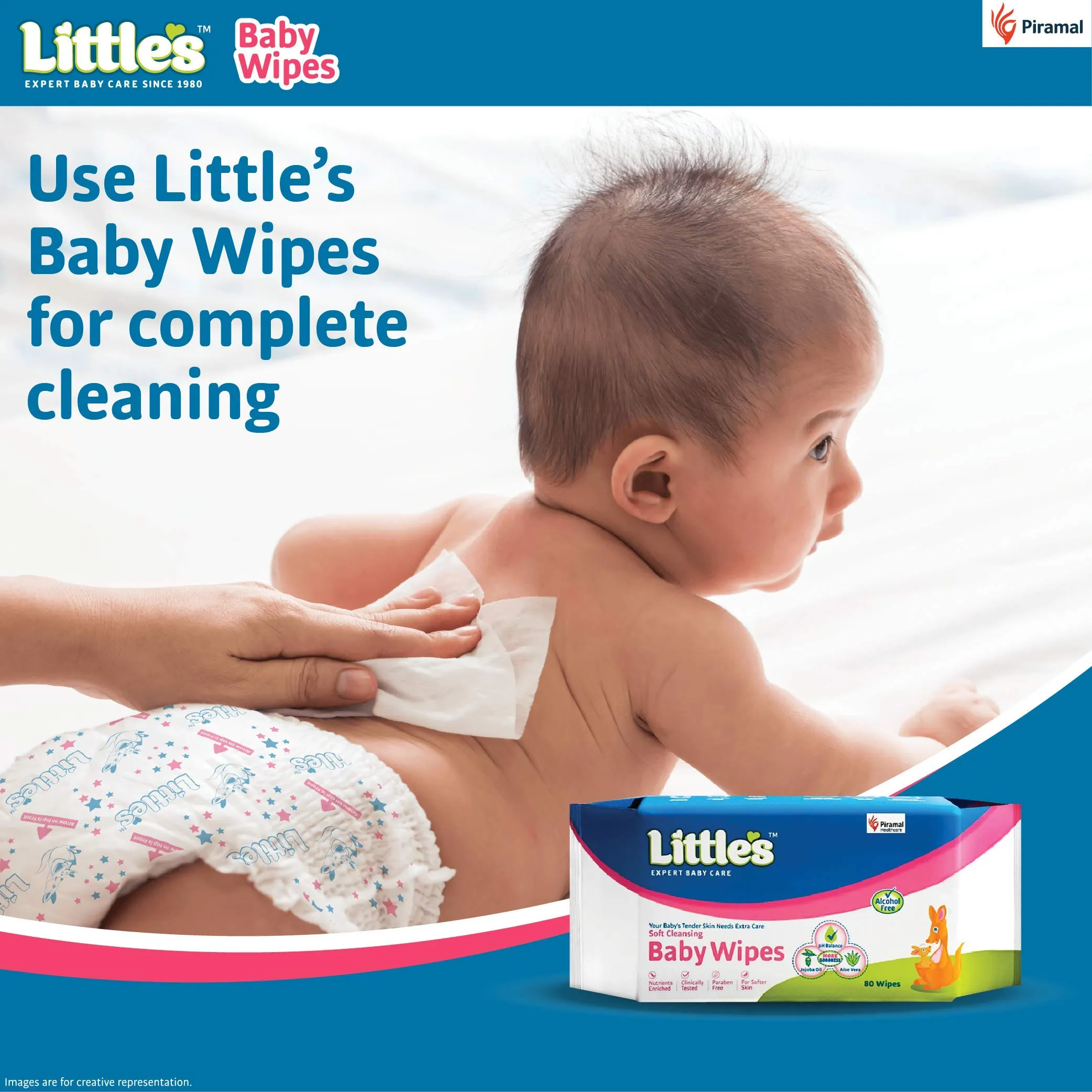 Littles Baby Pants Diapers, Medium Size (7-12 kg) - 32 Count, with Wetness Indicator for 12 Hours Absorption