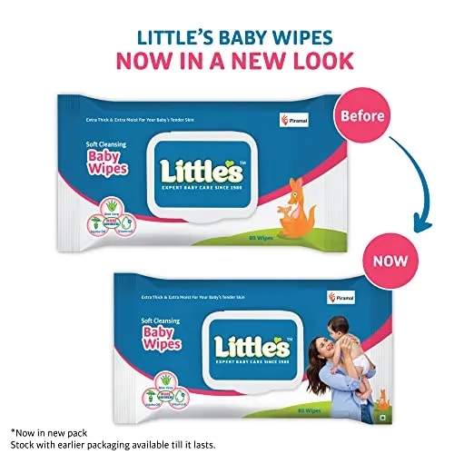 Little's Soft Cleansing Baby Wipes Lid, 80 Wipes (Pack of 6)