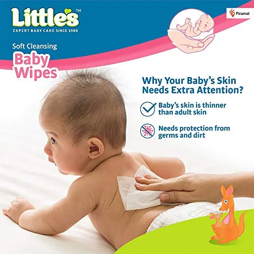 Little's Soft Cleansing Baby Wipes Lid, 80 Wipes (Pack of 6)