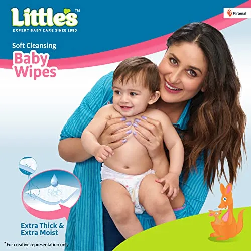 Little's Soft Cleansing Baby Wipes Lid, 80 Wipes (Pack of 6)