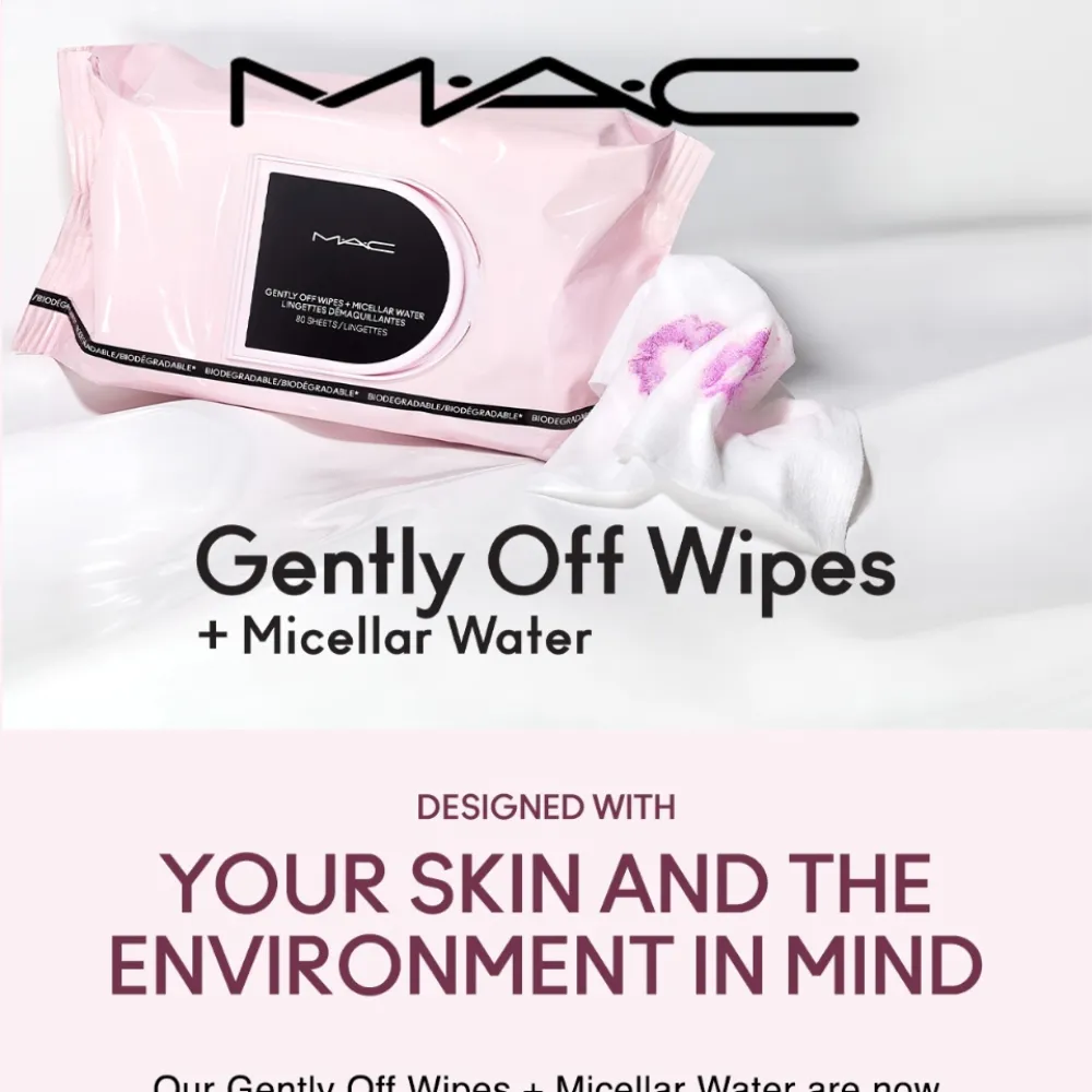 M.A.C Gently Off Wipes   Micellar Water Biodegradable / Mini MAC 30 Sheets