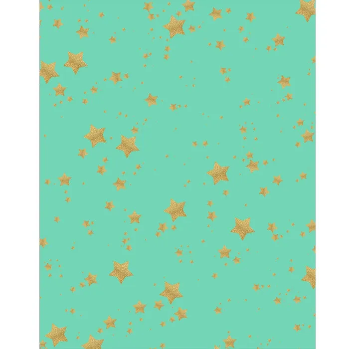 Mint and Gold Glitter Stars Printed Backdrop