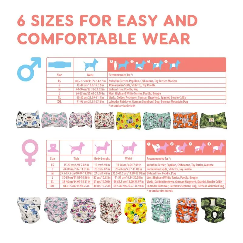 Misoko reusable diapers for male dogs, with paw prints