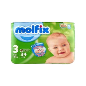 MOLFIX DIAPERS MIDI 3 - 4 TO 9 KG - 34PCS