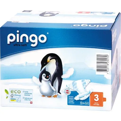 ORGANIC DIAPERS midi Jumbo 4-9 kg Pinguin PINGO SWISS