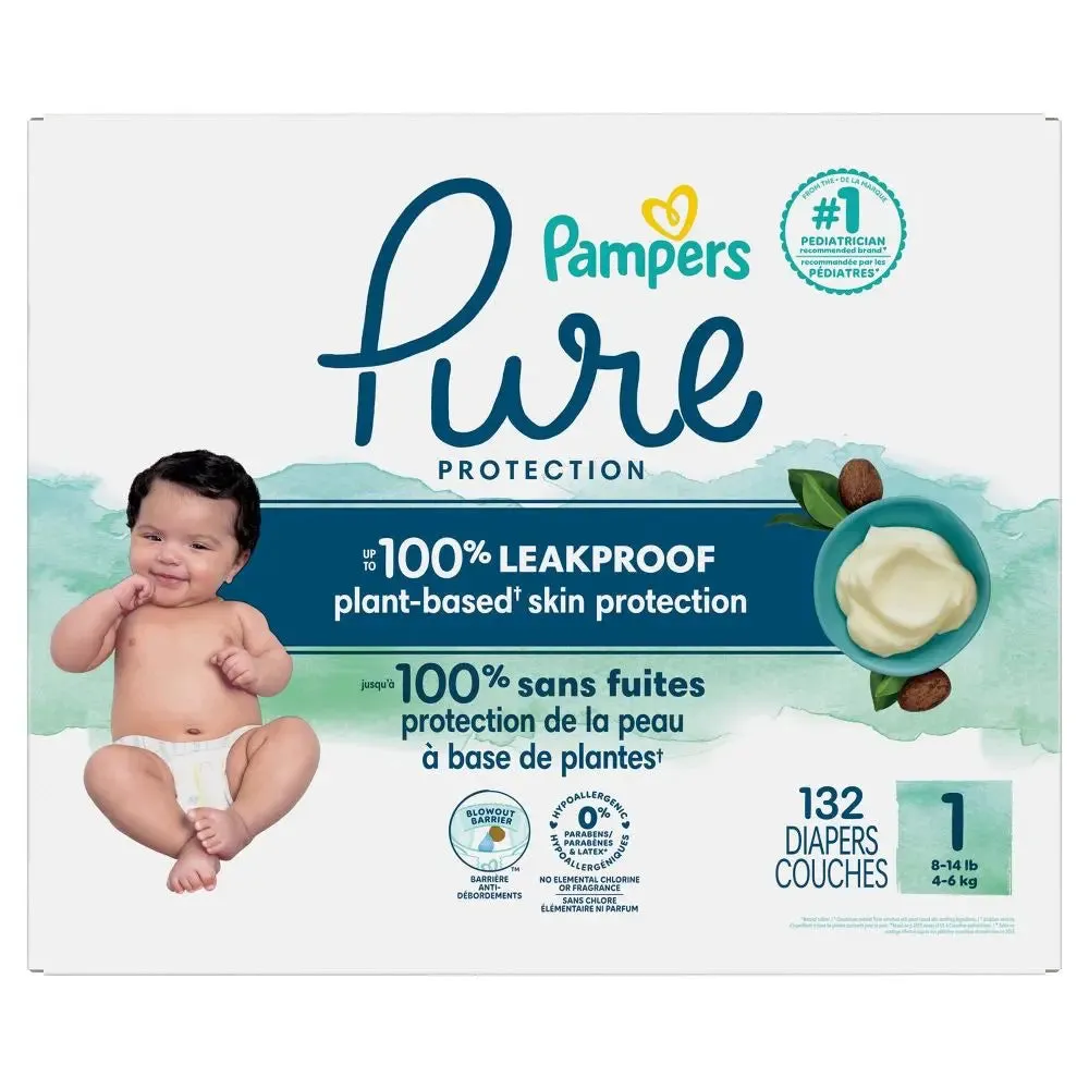 Pampers Pure Protection Baby Diapers, Size 1, Enormous Pack, 132 Count