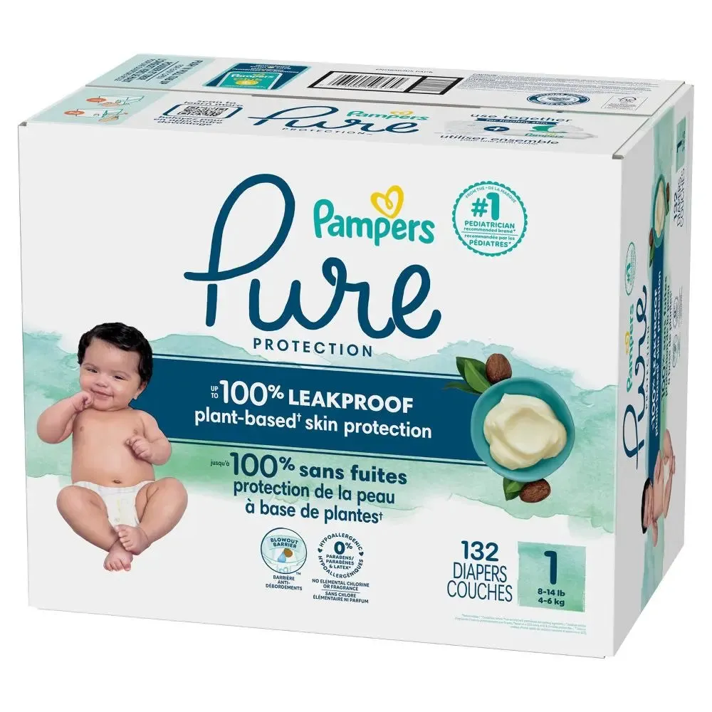 Pampers Pure Protection Baby Diapers, Size 1, Enormous Pack, 132 Count