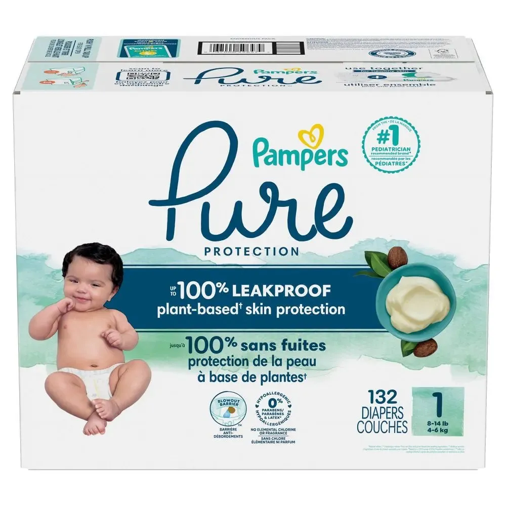 Pampers Pure Protection Baby Diapers, Size 1, Enormous Pack, 132 Count