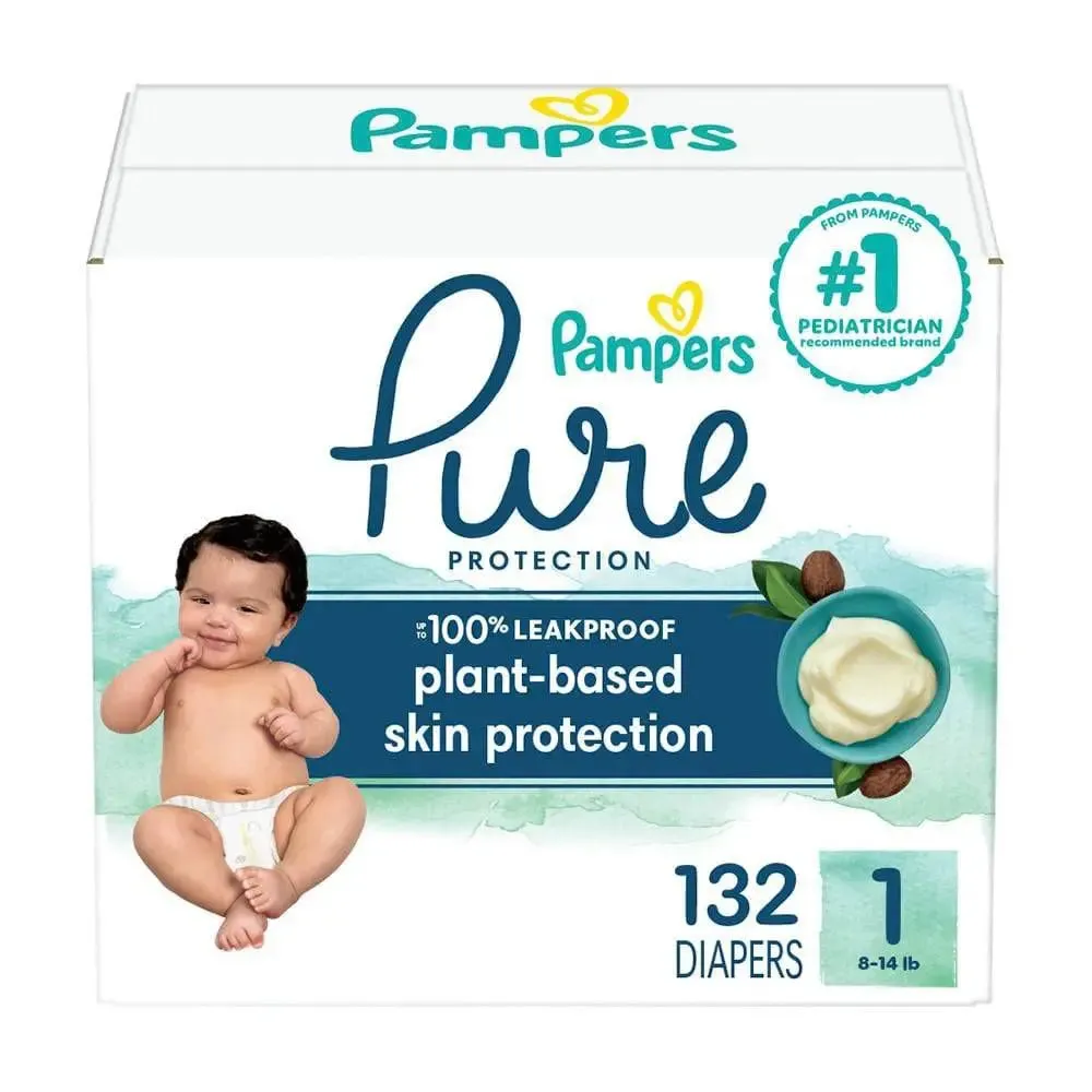 Pampers Pure Protection Baby Diapers, Size 1, Enormous Pack, 132 Count