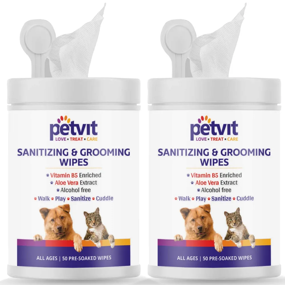 Petvit Sanitizing & Grooming Wipes for Dogs and Cats (Pack of 2)