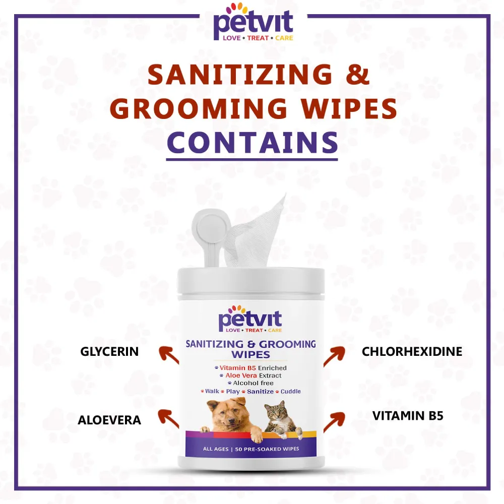 Petvit Sanitizing & Grooming Wipes for Dogs and Cats (Pack of 2)