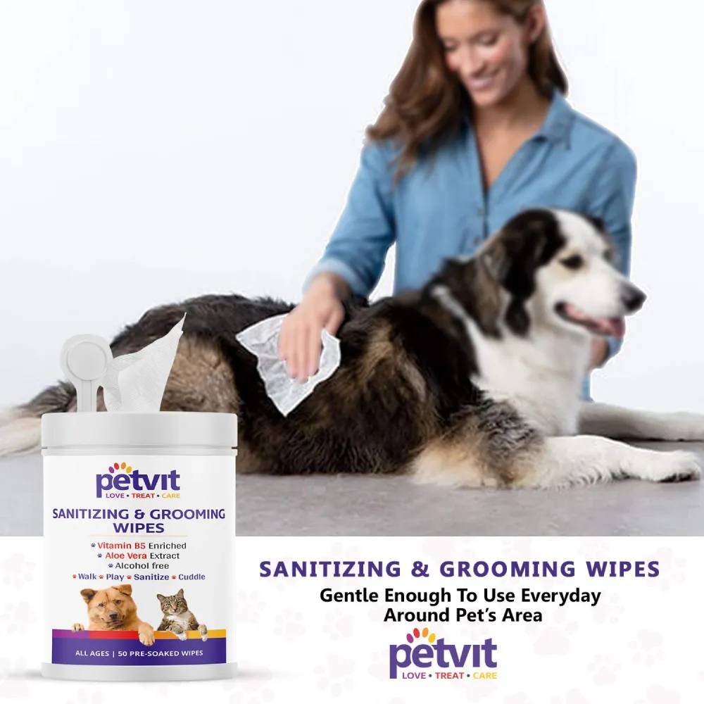 Petvit Sanitizing & Grooming Wipes for Dogs and Cats (Pack of 2)