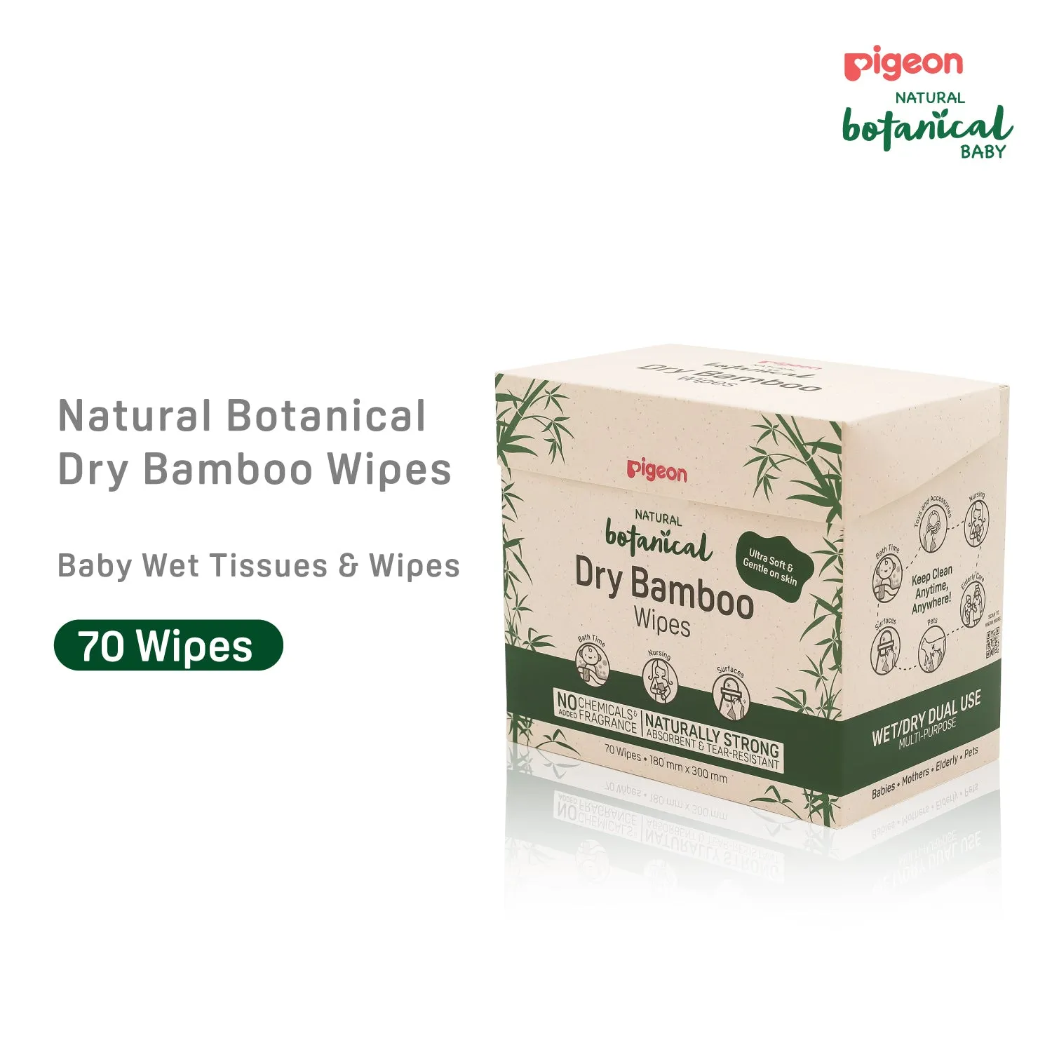 Pigeon Natural Botanical Dry Bamboo Wipes 70 Sheets