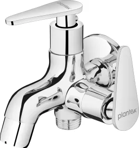 Plantex Pure Brass 2 Way Tap for Wash Basin/Multi tap Connector with Brass Wall Flange & Teflon Tape/Quarter Turn Bibcock Water tap/Angle Valve/Washing Machine Tap/Basin tap-(LEA-707-Chrome)