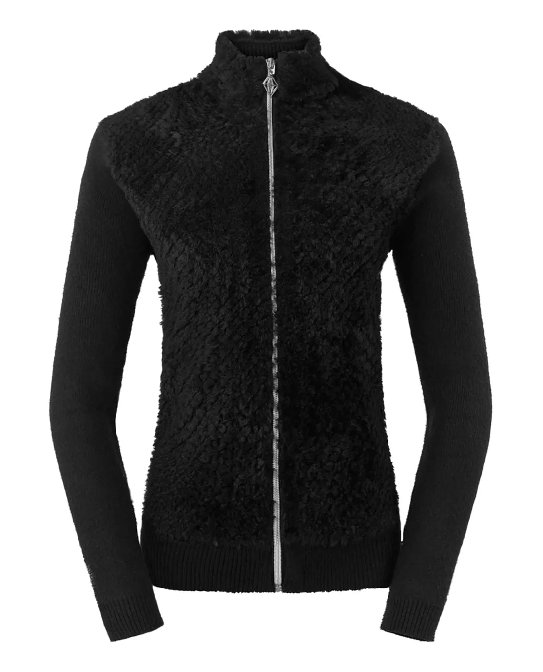 PURE GOLF Ellisa Knitted Zipped cardigan with faux fur front 508 Black