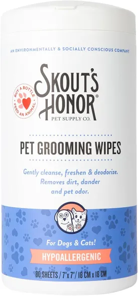 Skout's Honor Dog & Cat Hypoallergenic Grooming Wipes 80 ct