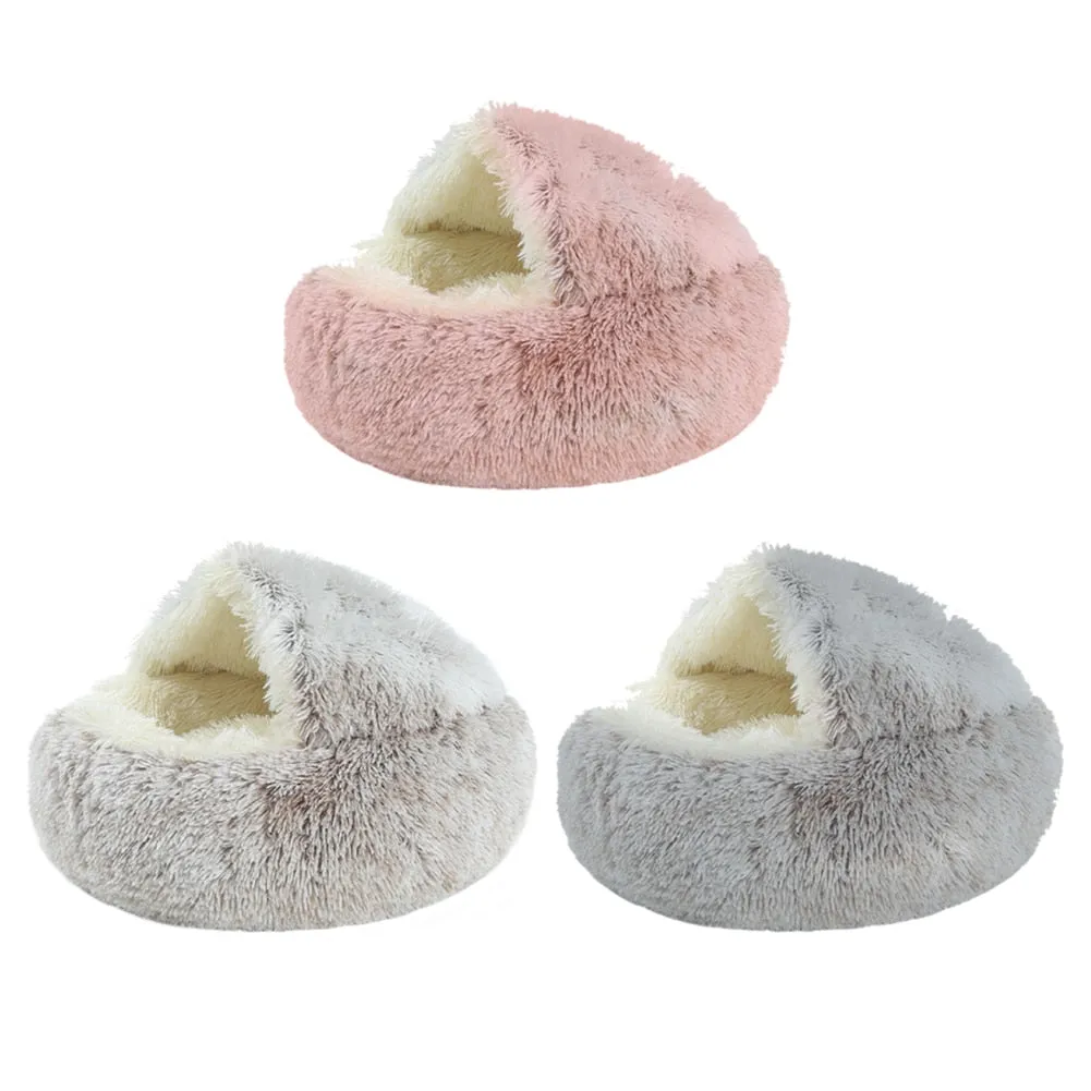 Super Soft Cat Dog Bed Kennel Winter Warm Round Dog Puppy Sleeping Cushion Long Plush Pet House