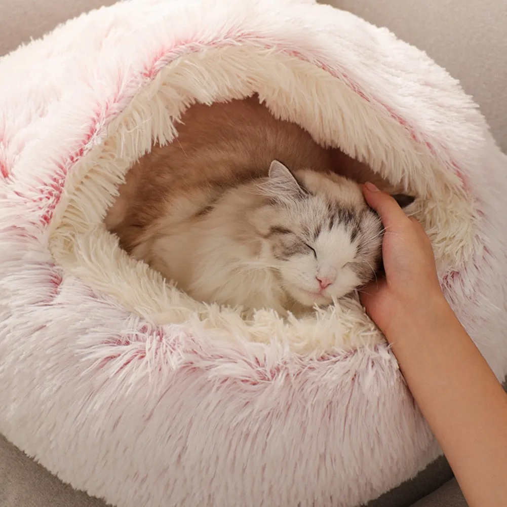 Super Soft Cat Dog Bed Kennel Winter Warm Round Dog Puppy Sleeping Cushion Long Plush Pet House