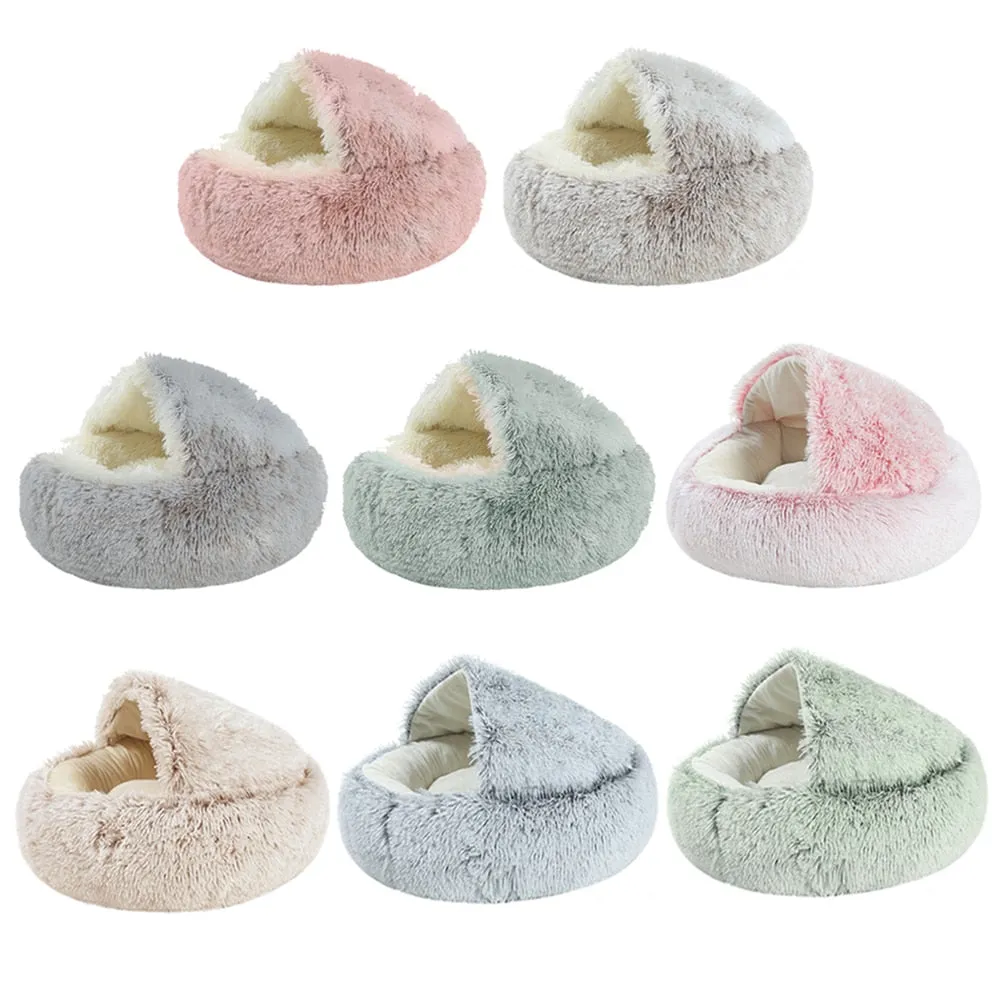 Super Soft Cat Dog Bed Kennel Winter Warm Round Dog Puppy Sleeping Cushion Long Plush Pet House