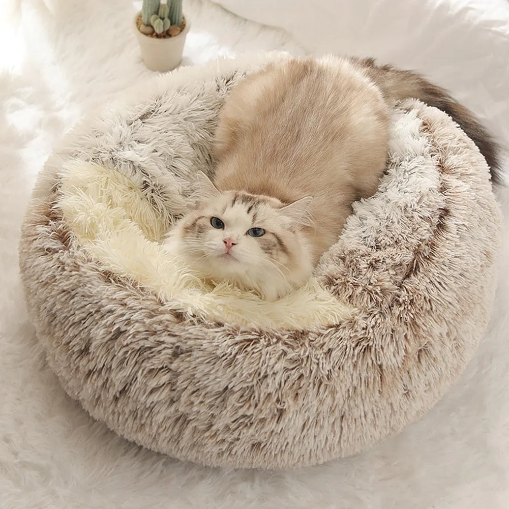 Super Soft Cat Dog Bed Kennel Winter Warm Round Dog Puppy Sleeping Cushion Long Plush Pet House