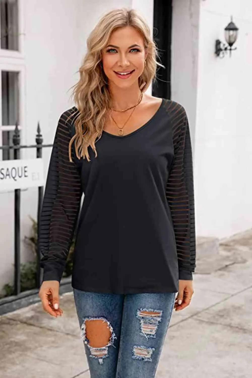 TEEK - V-Neck Long Raglan Sleeve Top