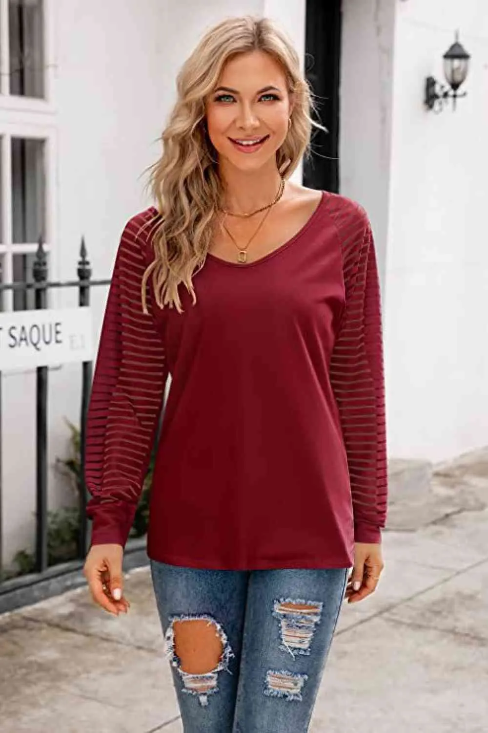 TEEK - V-Neck Long Raglan Sleeve Top