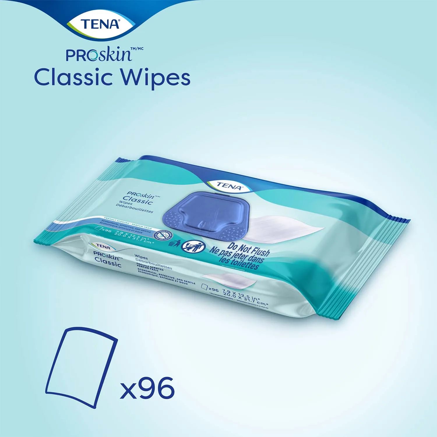 TENA ProSkin Classic Washcloth, Premoistened Wipe, Scented, 96 Count