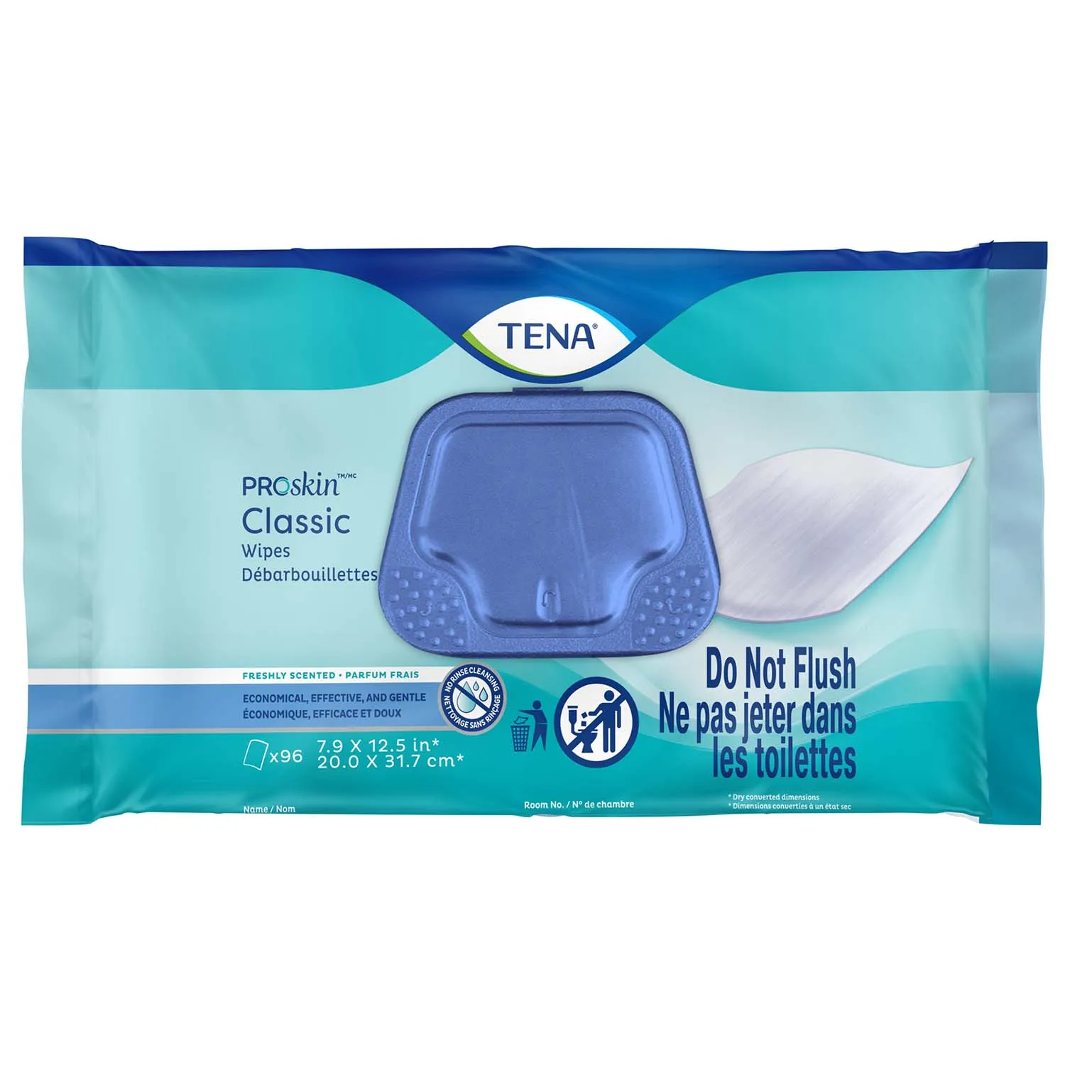 TENA ProSkin Classic Washcloth, Premoistened Wipe, Scented, 96 Count