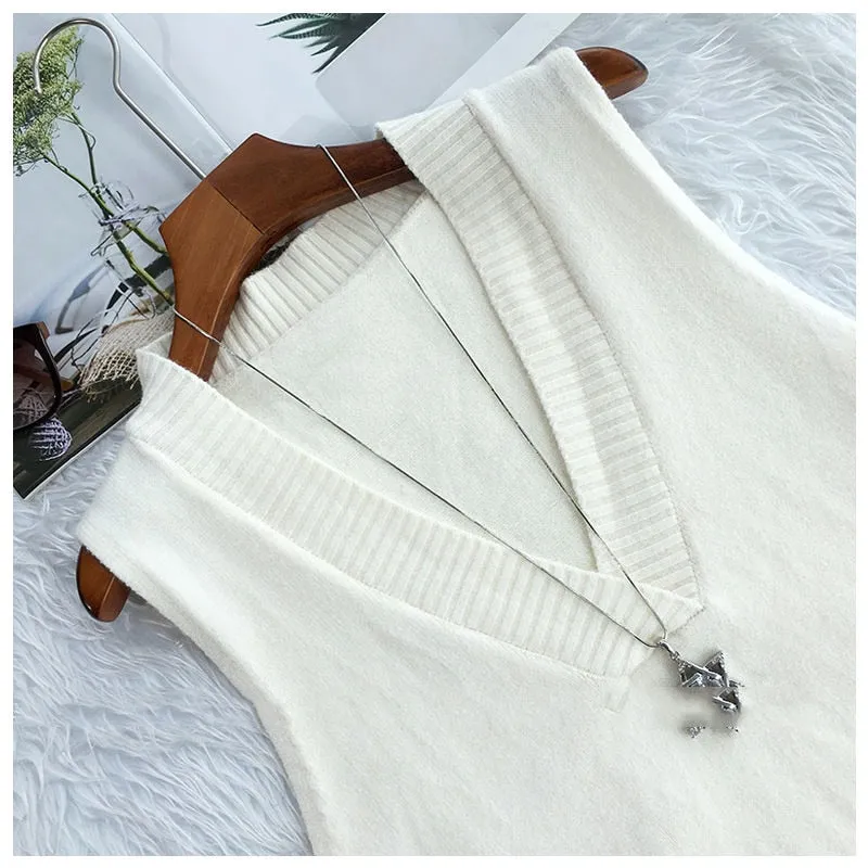 V-neck knitted vest women's autumn and winter loose sleeveless sweater