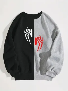 Vintage Spider man Printed Colour Block Inspired Drop Shoulder Oversized Casual Sweatshirt For Men Women